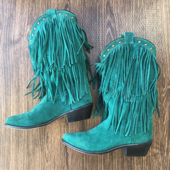 teal fringe boots
